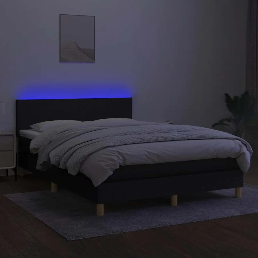 Sommier à lattes de lit avec matelas LED Noir 140x200 cm Tissu - 4