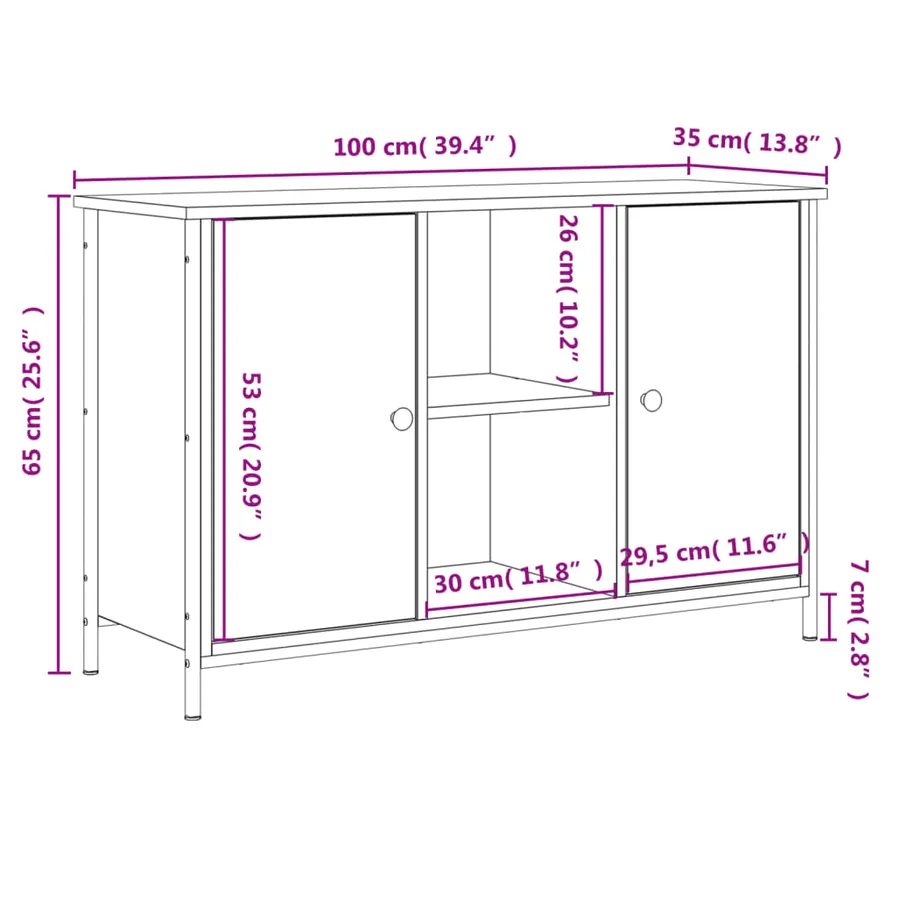 Meuble TV sonoma gris 100x35x65 cm bois d'ingénierie - 11