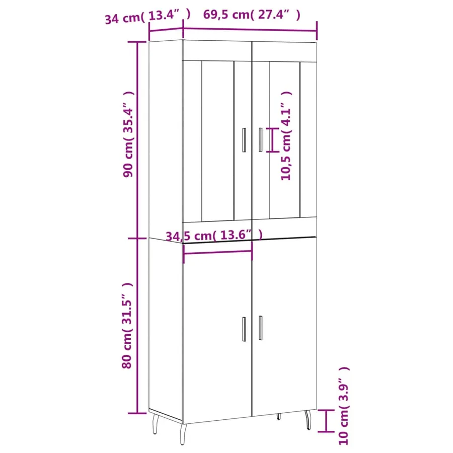 Buffet haut Blanc 69,5x34x180 cm Bois d'ingénierie - 13