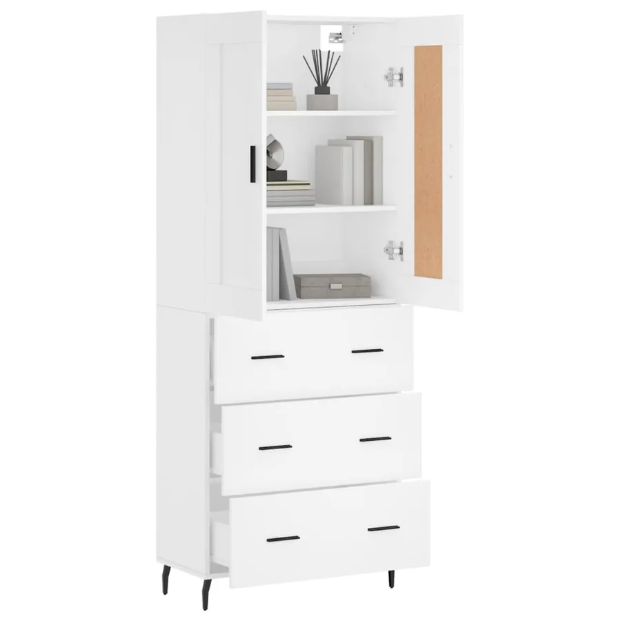 Buffet haut Blanc 69,5x34x180 cm Bois d'ingénierie - 3