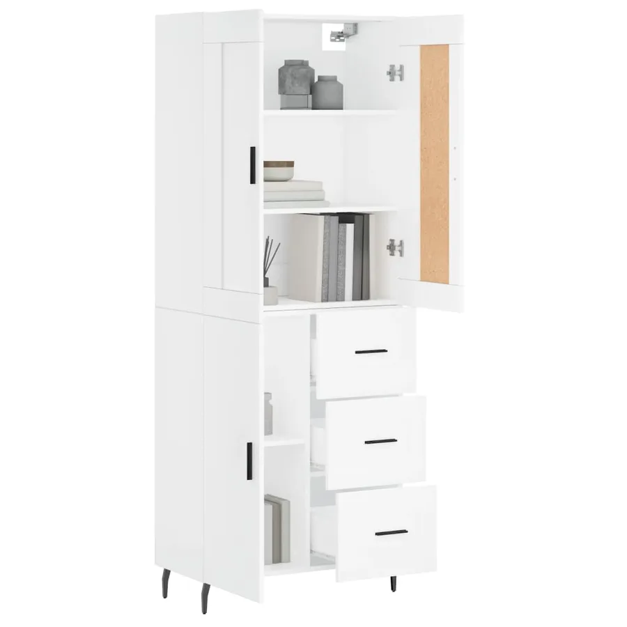 Buffet haut Blanc 69,5x34x180 cm Bois d'ingénierie - 3