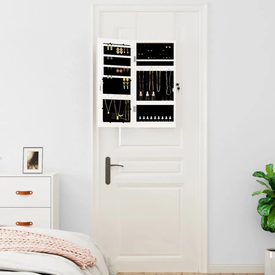 Armoire à bijoux avec miroir et éclairage LED mural blanc - 3
