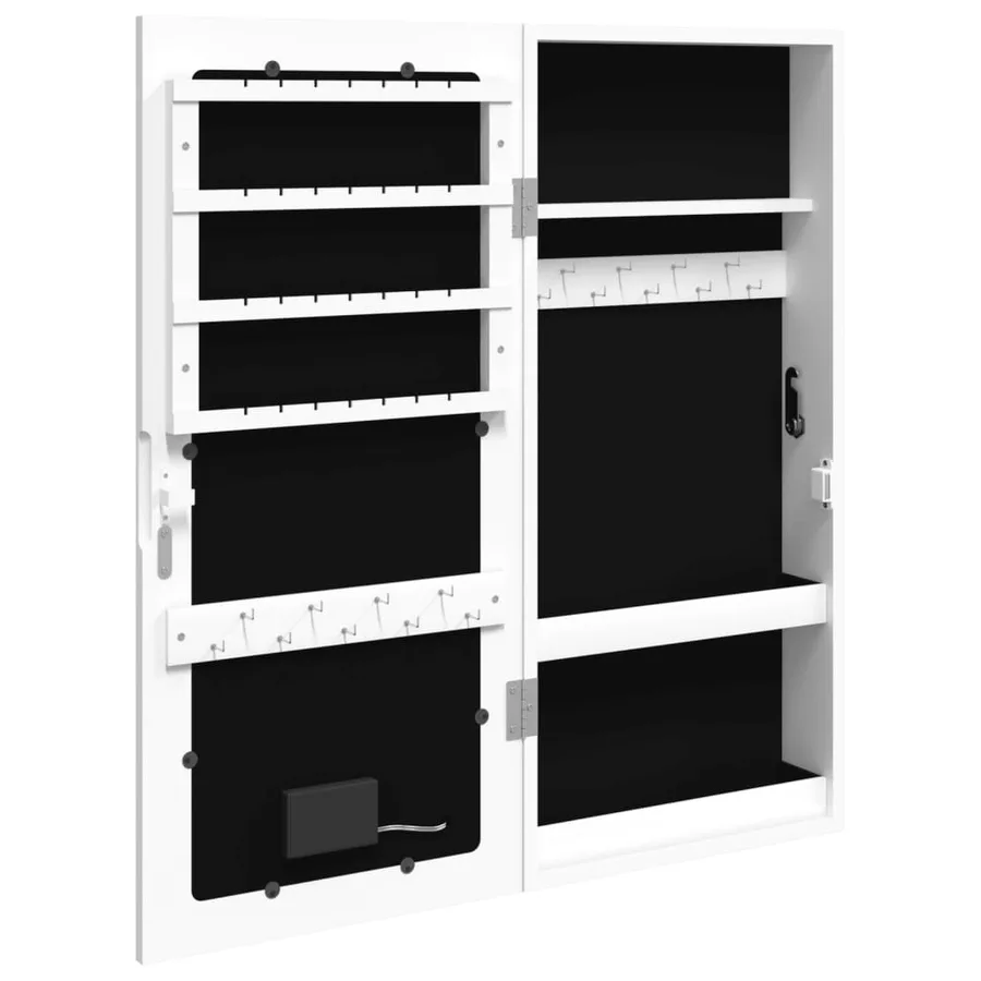Armoire à bijoux avec miroir et éclairage LED mural blanc - 8