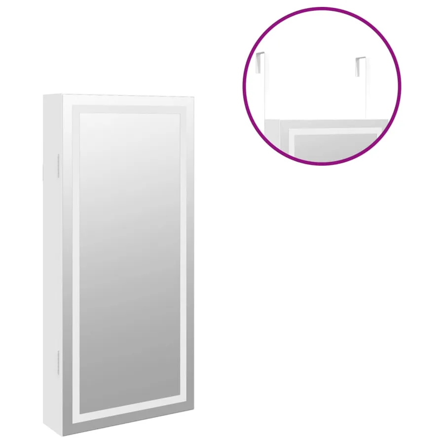 Armoire à bijoux avec miroir et éclairage LED mural blanc - 9