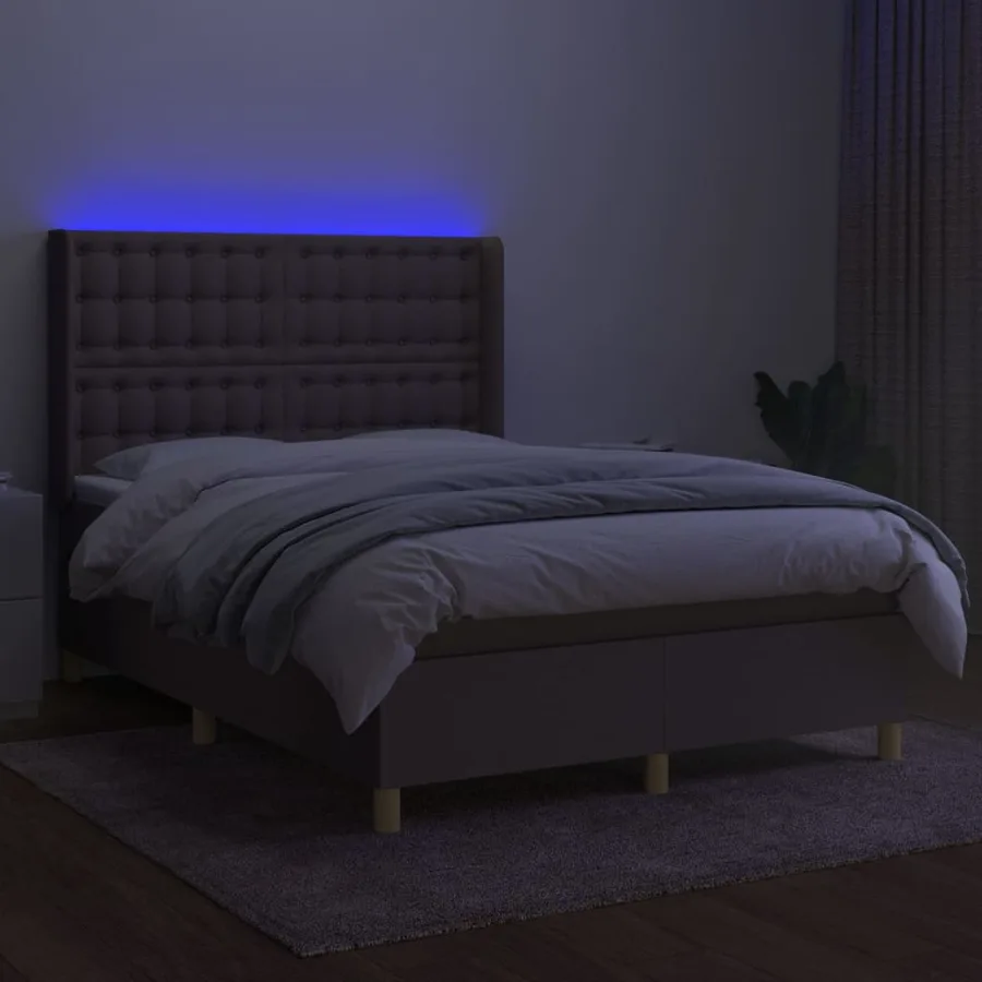 Sommier à lattes de lit matelas et LED Taupe 140x190 cm Tissu - 3
