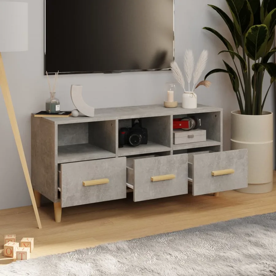 Meuble TV gris béton 102x36x50 cm bois d'ingénierie - 3