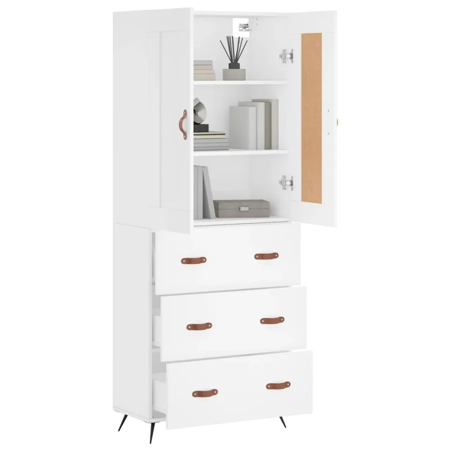 Buffet haut Blanc 69,5x34x180 cm Bois d'ingénierie - 12