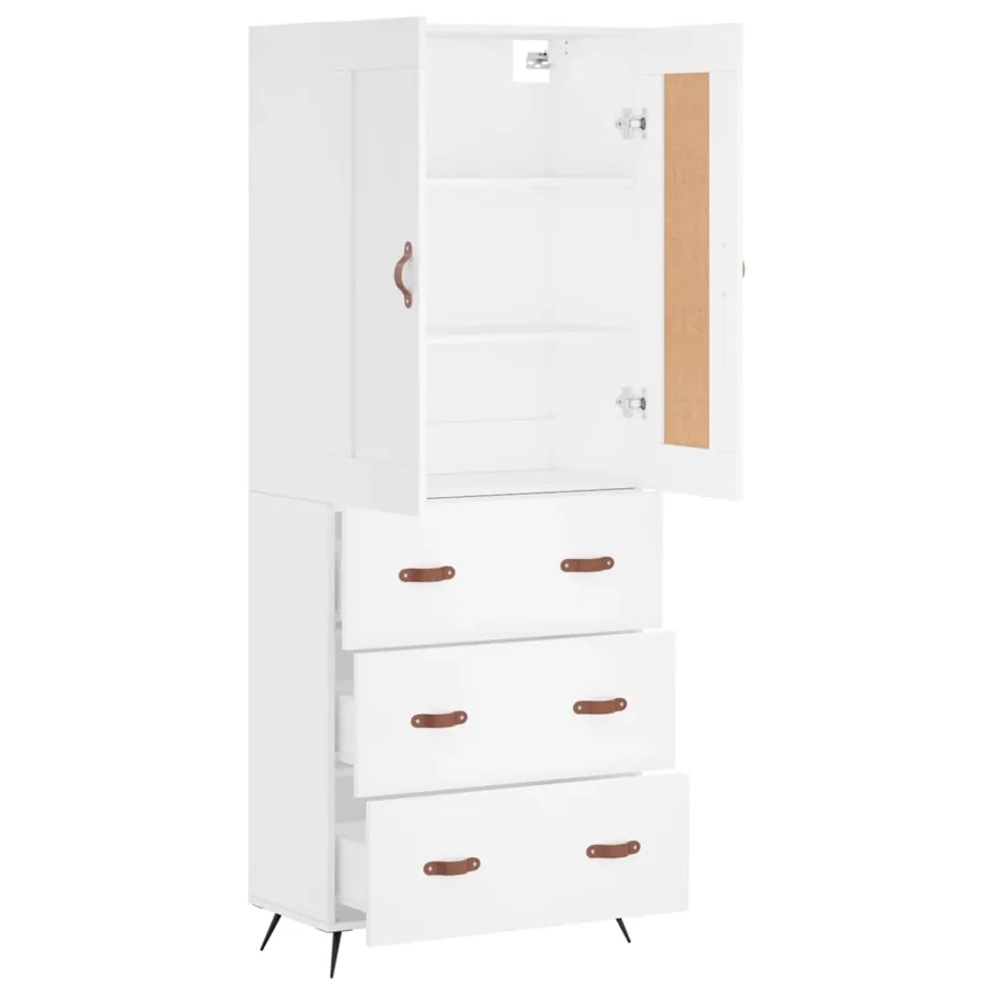 Buffet haut Blanc 69,5x34x180 cm Bois d'ingénierie - 3