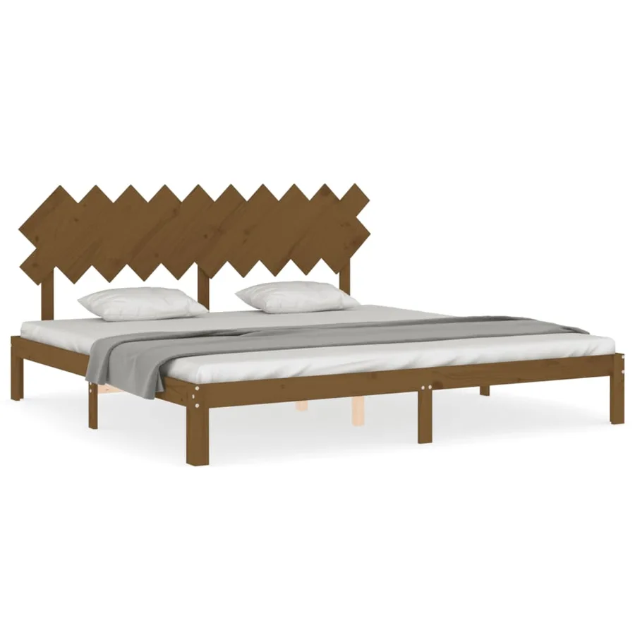 Cadre de lit sans matelas marron miel 200x200cm bois pin massif - 2