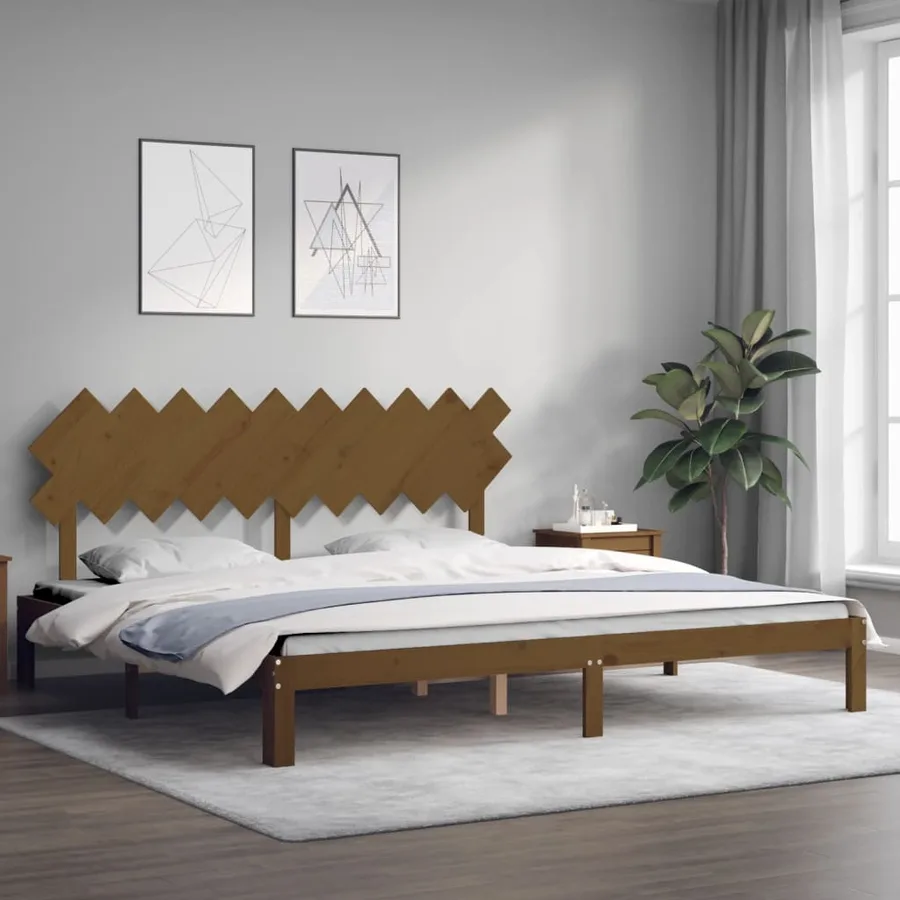 Cadre de lit sans matelas marron miel 200x200cm bois pin massif - 3
