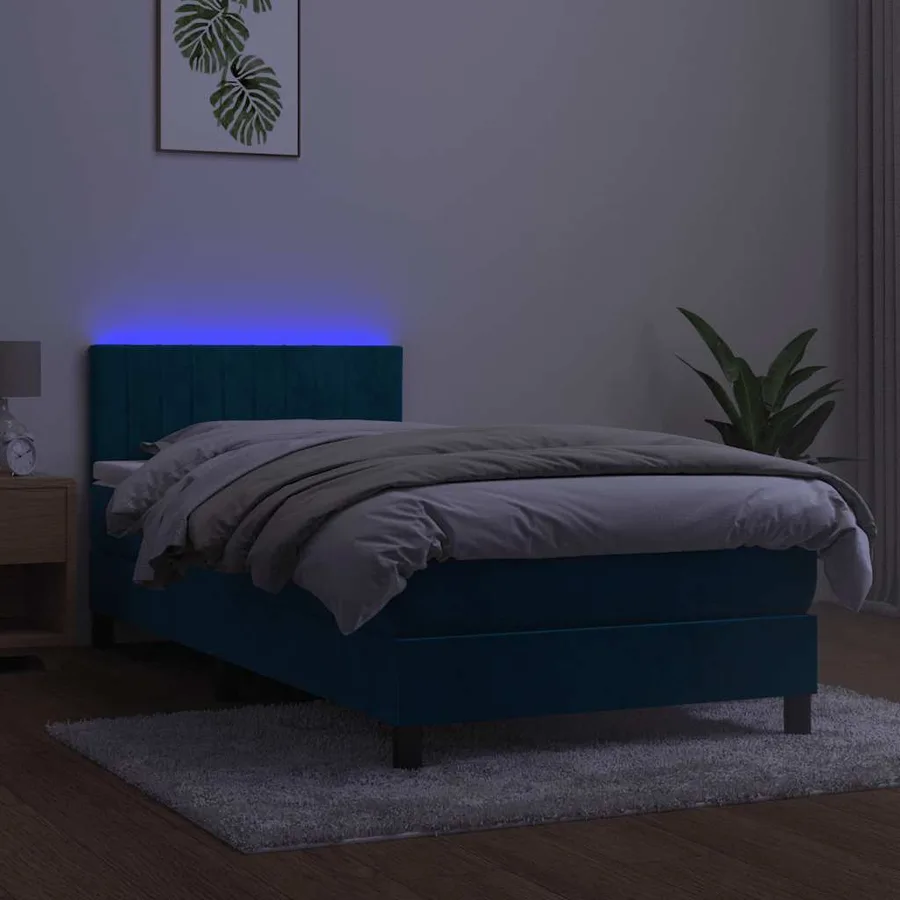 Sommier à lattes de lit et matelas et LED Bleu foncé 90x190cm - 4