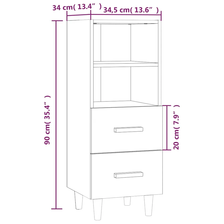Buffet Blanc 34,5x34x90 cm Bois d'ingénierie - 8