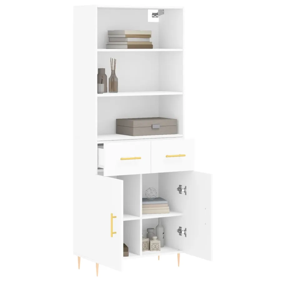 Buffet haut Blanc 69,5x34x180 cm Bois d'ingénierie - 3