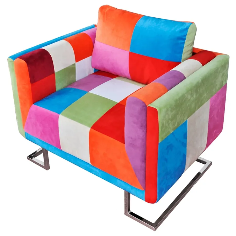 Fauteuil cube avec design de patchwork Chrome Tissu