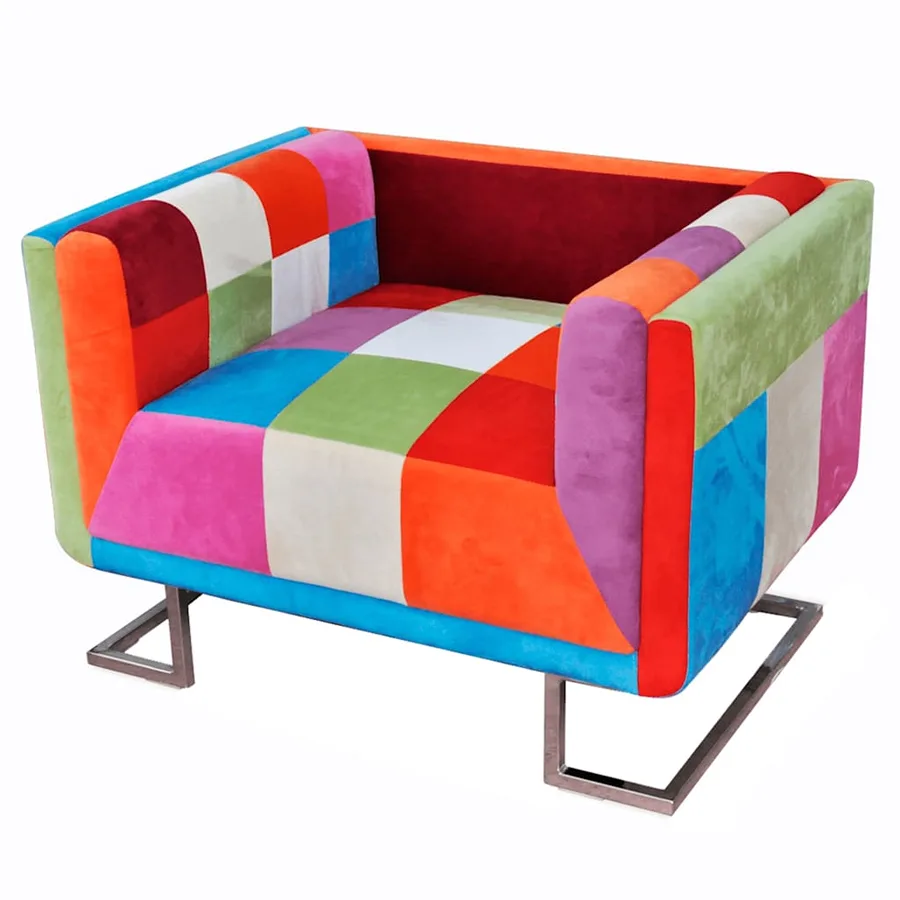 Fauteuil cube avec design de patchwork Chrome Tissu - 2
