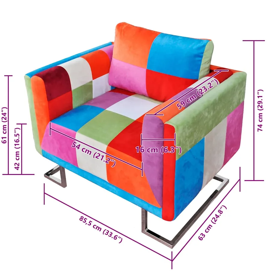 Fauteuil cube avec design de patchwork Chrome Tissu - 8