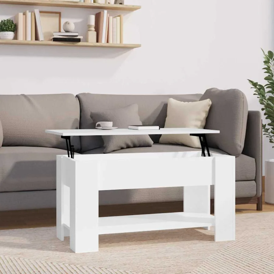 Table basse blanc brillant 101x49x52 cm bois d'ingénierie