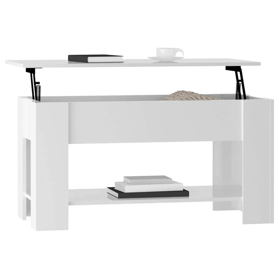 Table basse blanc brillant 101x49x52 cm bois d'ingénierie - 3