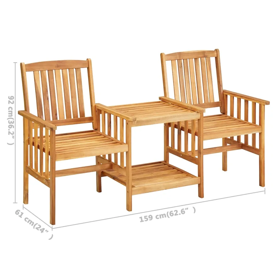 Chaises de jardin avec table à thé et coussins Acacia solide - 11