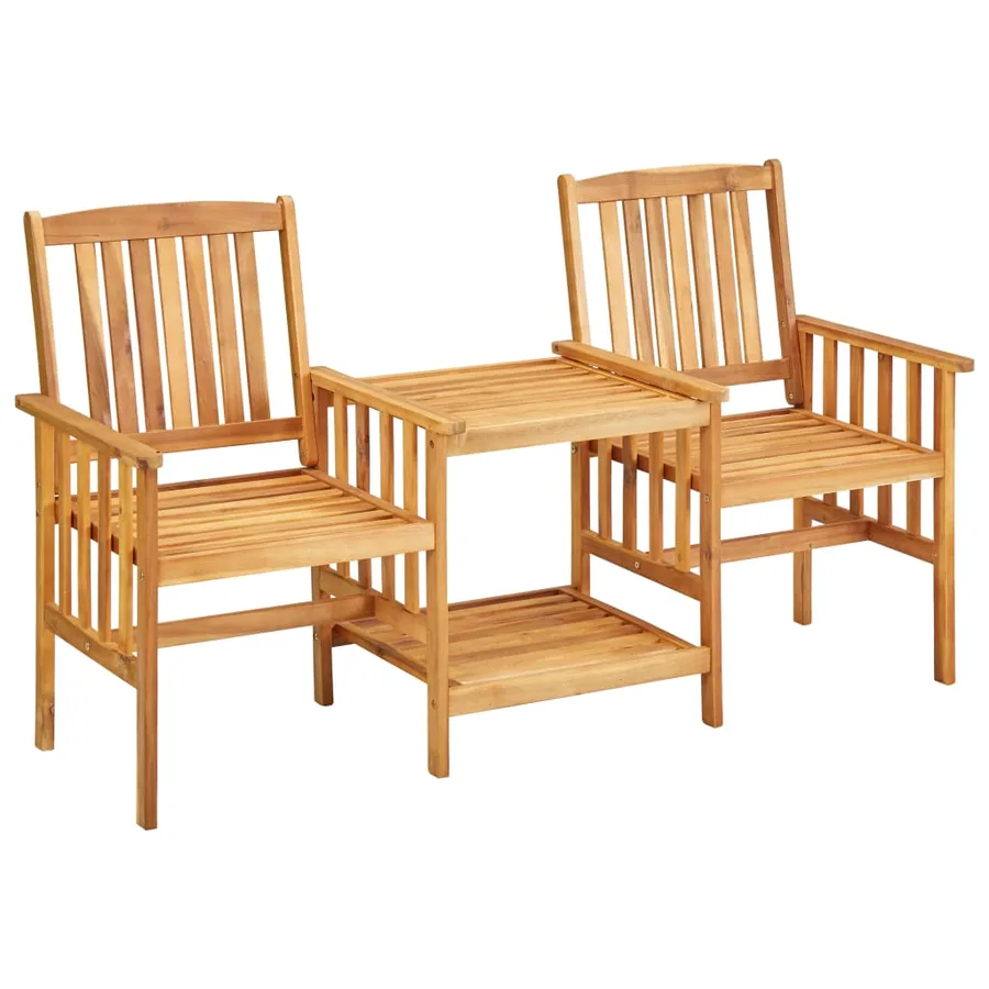 Chaises de jardin avec table à thé et coussins Acacia solide - 2
