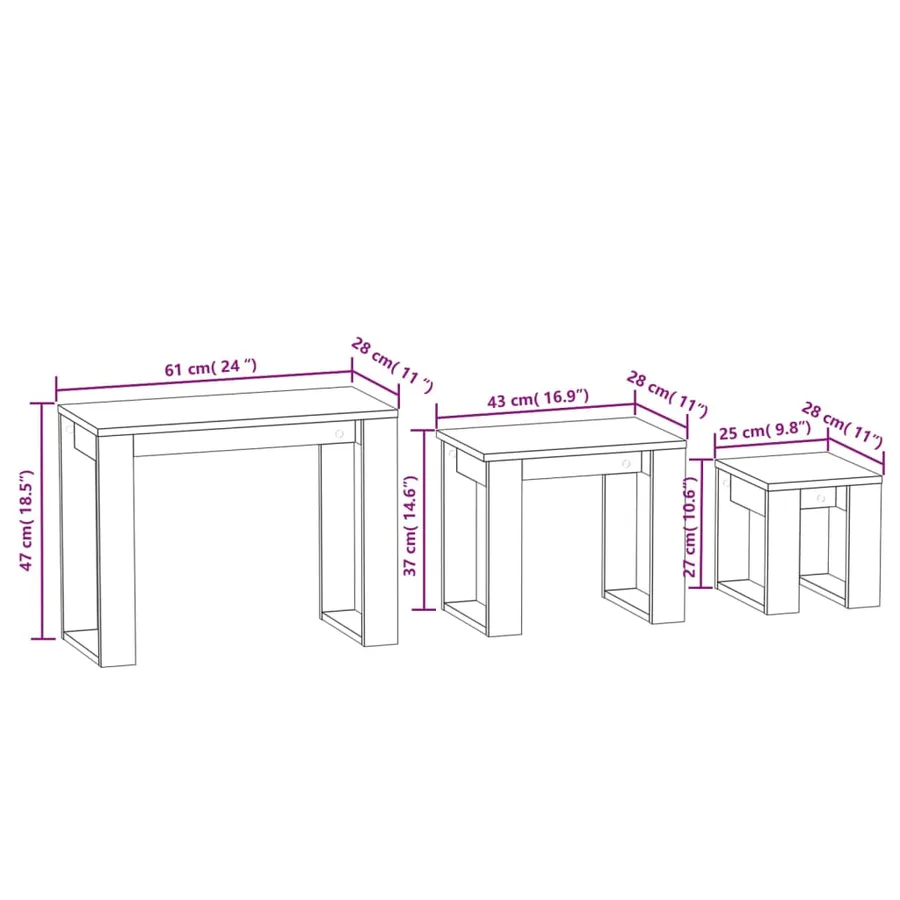 Tables gigognes 3 pcs Chêne sonoma Bois d'ingénierie - 11