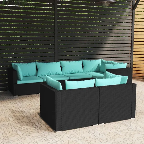 Salon de jardin 7 pcs avec coussins Noir Résine tressée 70 x 70 x 60,5 cm - 62,5 kg