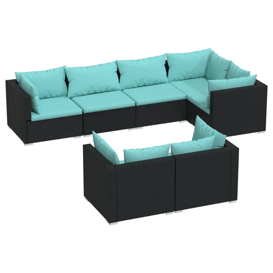 Salon de jardin 7 pcs avec coussins Noir Résine tressée 70 x 70 x 60,5 cm - 62,5 kg - 2