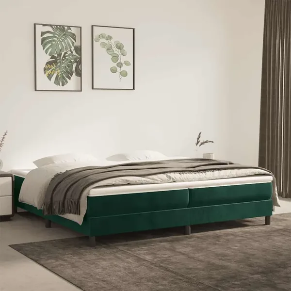 Sommier à lattes de lit et matelas Vert foncé 200x200cm Velours