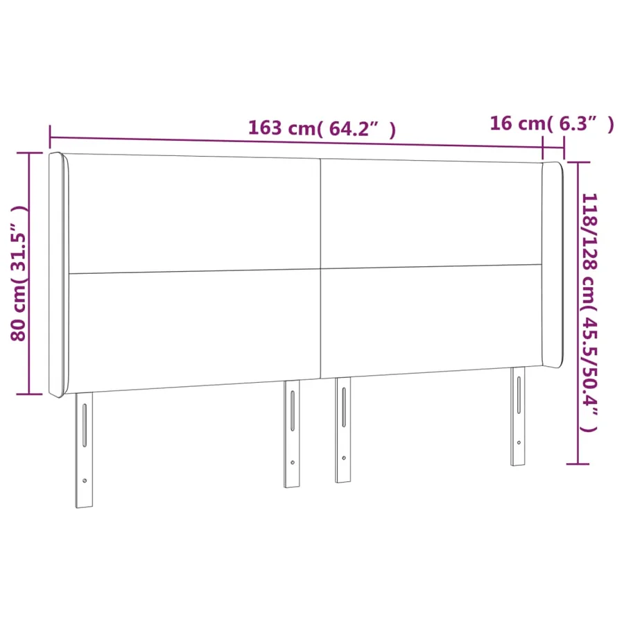 Tête de lit à LED Gris clair 163x16x118/128 cm Velours - 6