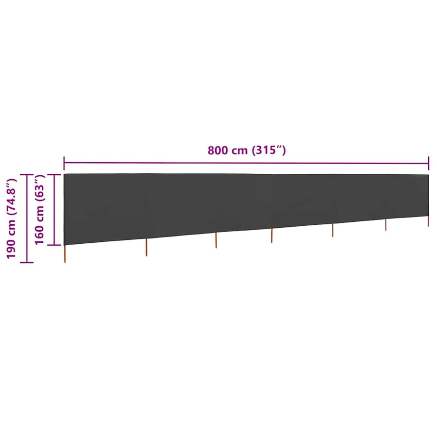 Paravent 6 panneaux Tissu 800 x 160 cm Anthracite - 6