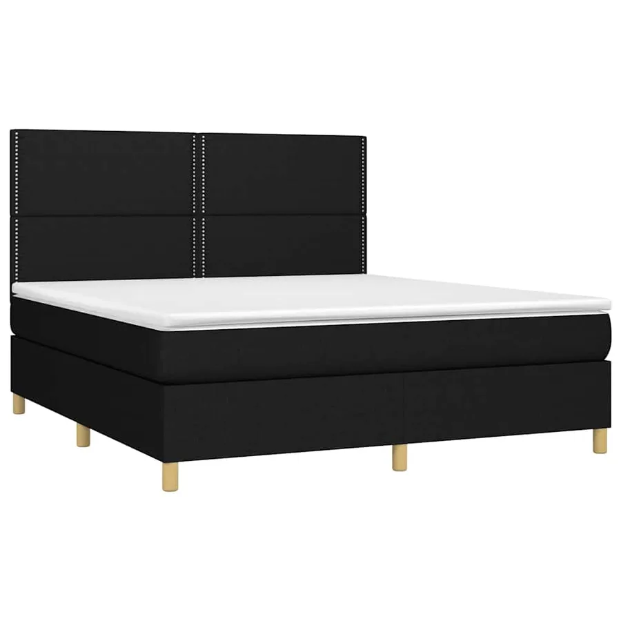 Sommier à lattes de lit et matelas et LED Noir 160x200 cm Tissu - 3