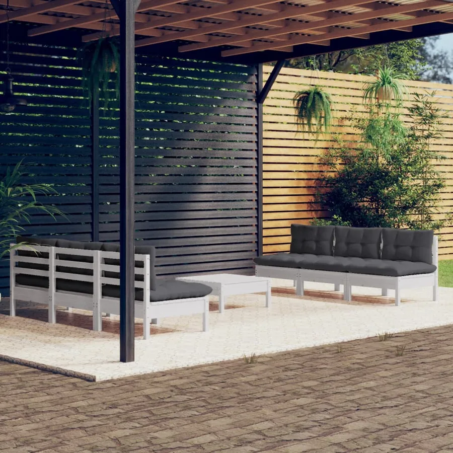 Salon de jardin 7 pcs avec coussins anthracite bois de pin
