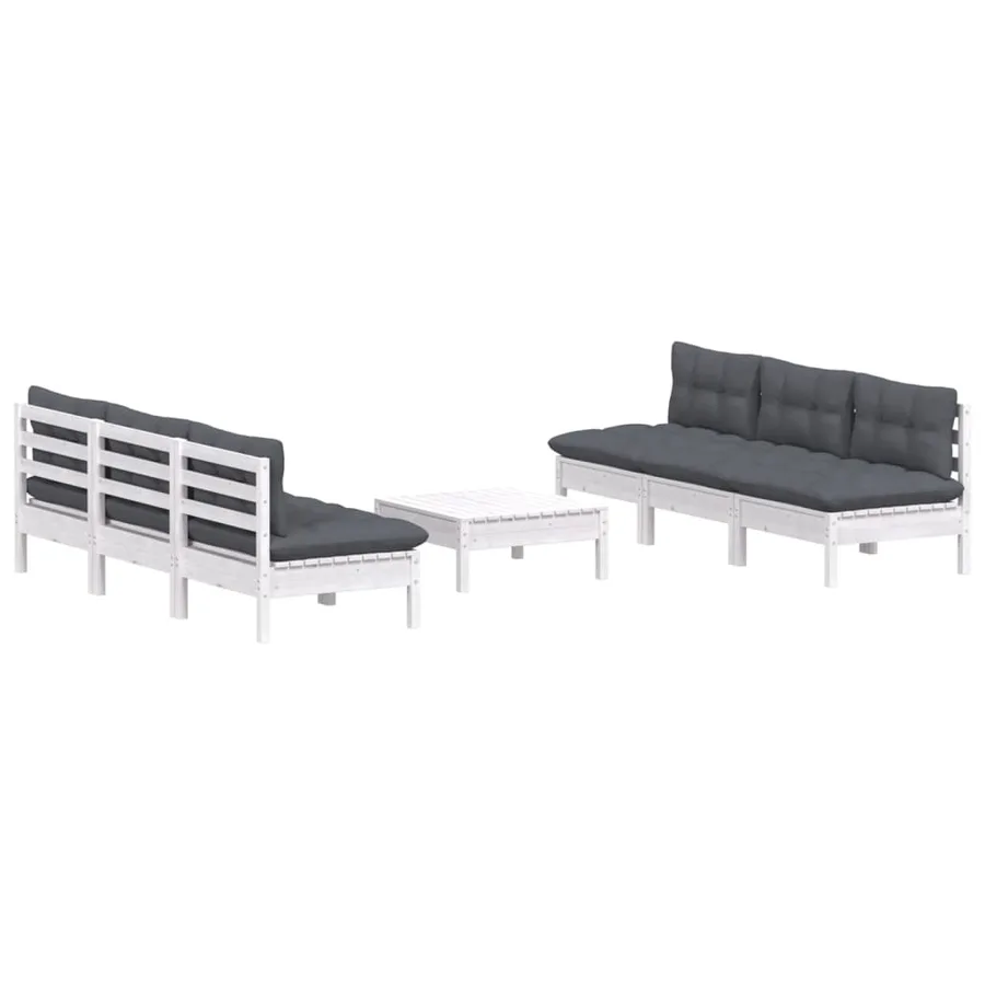 Salon de jardin 7 pcs avec coussins anthracite bois de pin - 3