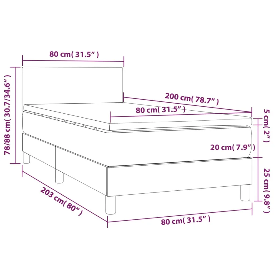 Sommier à lattes de lit avec matelas et LED Blanc 80x200cm - 8