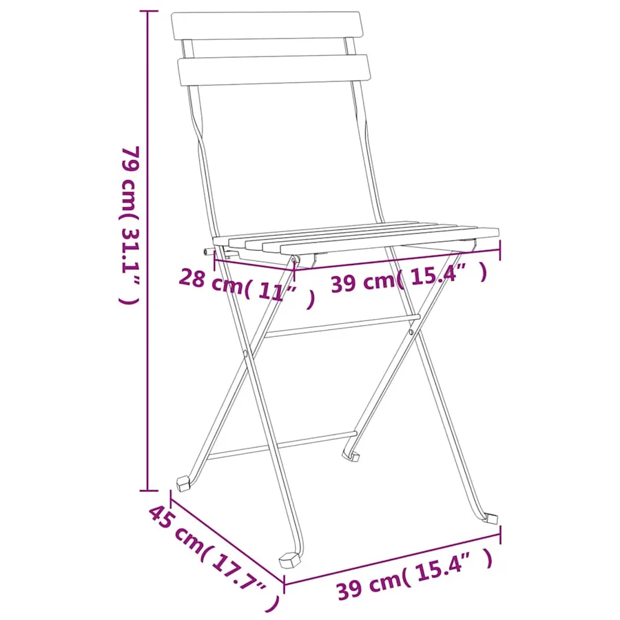 Ensemble de bistro pliable 7 pcs bois d'acacia solide et acier - 11