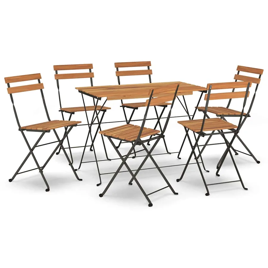 Ensemble de bistro pliable 7 pcs bois d'acacia solide et acier - 2