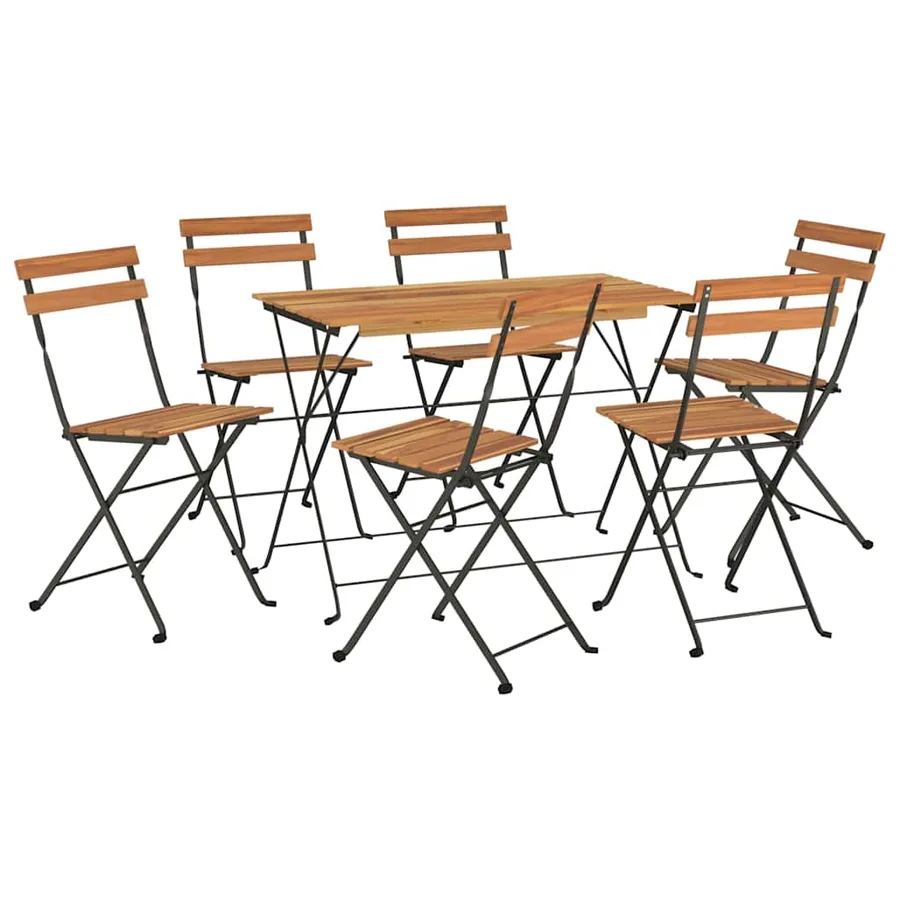 Ensemble de bistro pliable 7 pcs bois d'acacia solide et acier - 3