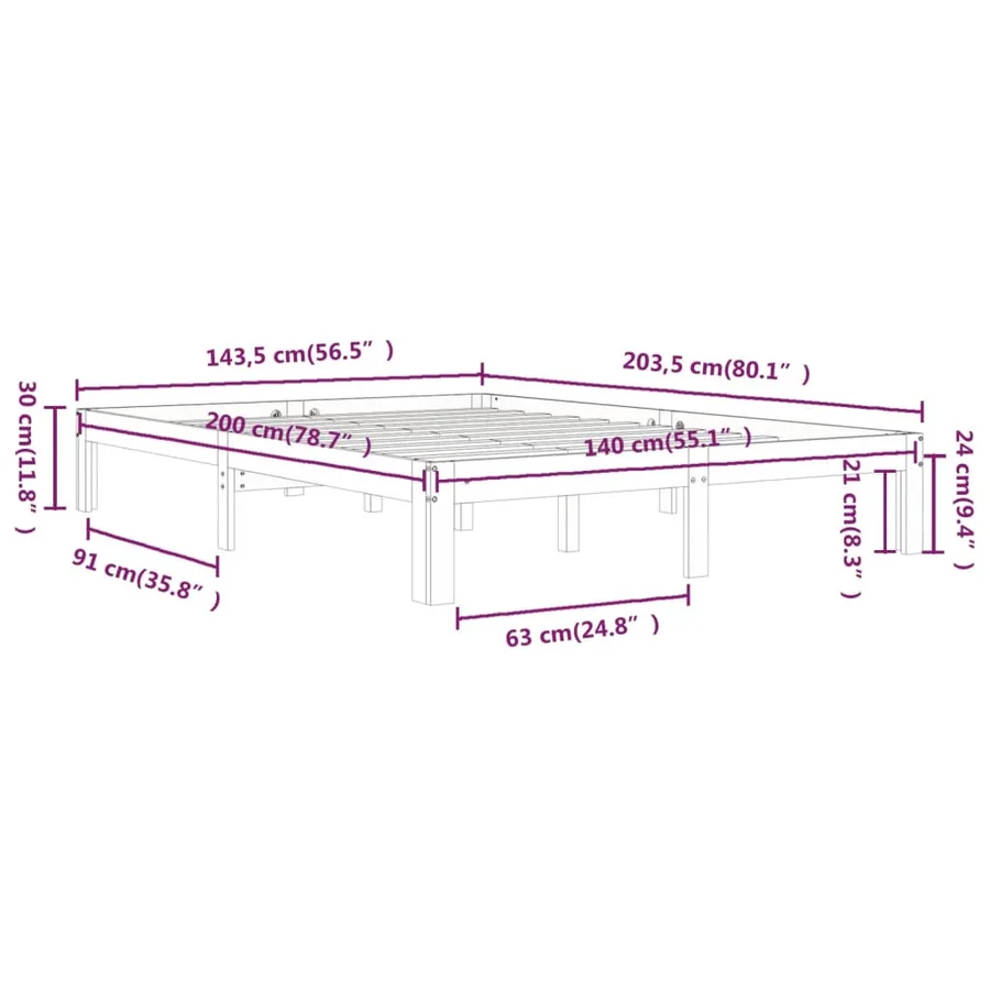 Cadre de lit sans matelas bois massif de pin 140x200 cm - 8