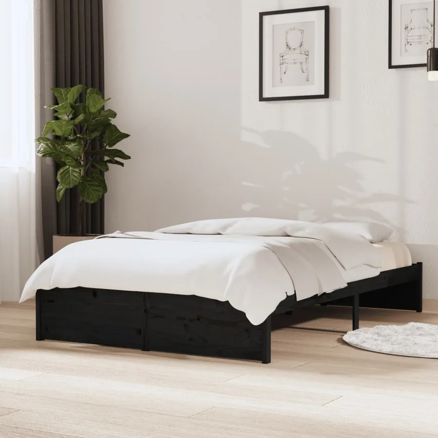 Cadre de lit sans matelas noir bois massif 120x190 cm