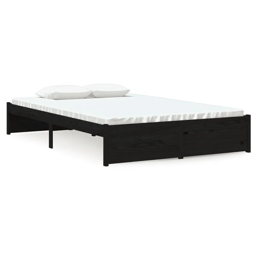 Cadre de lit sans matelas noir bois massif 120x190 cm - 2
