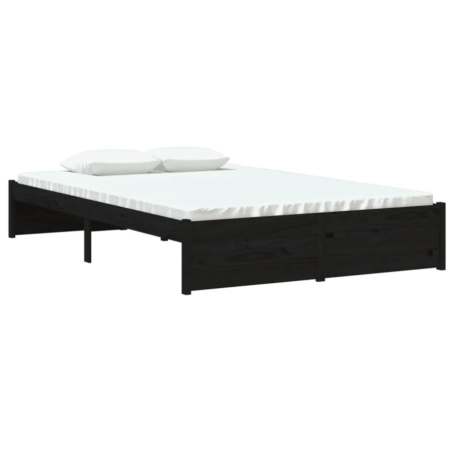 Cadre de lit sans matelas noir bois massif 120x190 cm - 3
