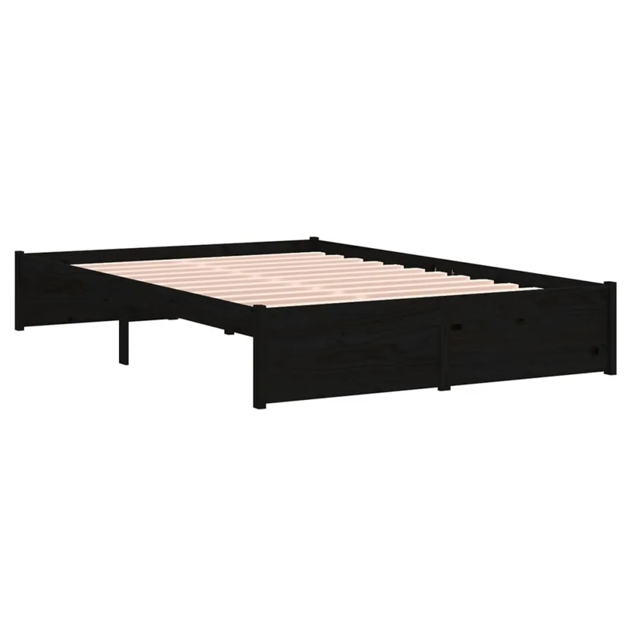 Cadre de lit sans matelas noir bois massif 120x190 cm - 4