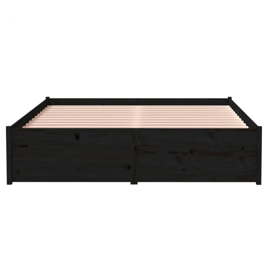 Cadre de lit sans matelas noir bois massif 120x190 cm - 5