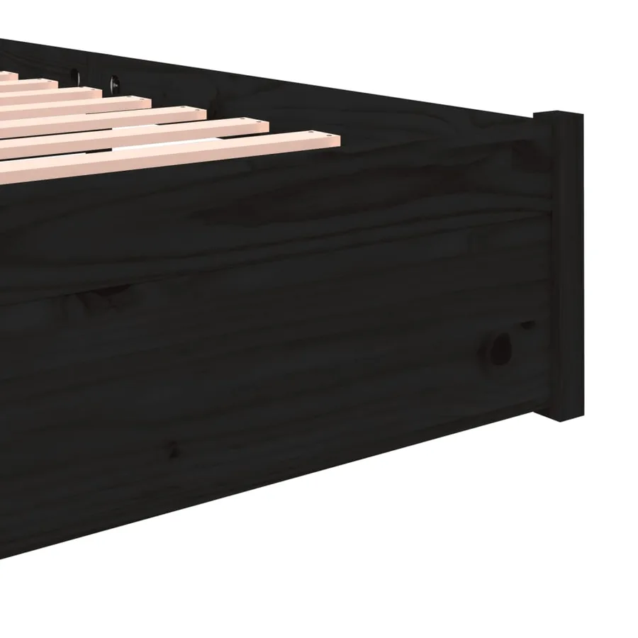 Cadre de lit sans matelas noir bois massif 120x190 cm - 7