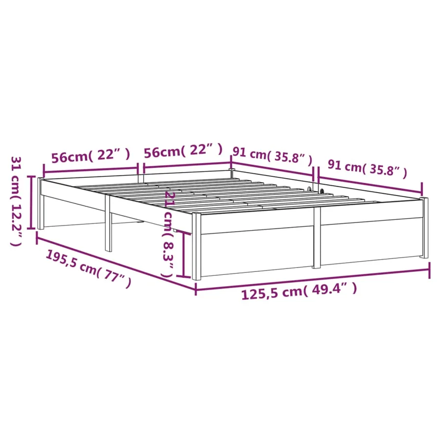Cadre de lit sans matelas noir bois massif 120x190 cm - 8