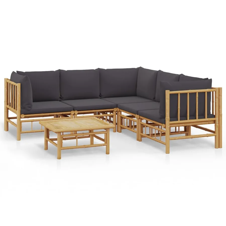 Salon de jardin 6 pcs avec coussins gris foncé bambou - 2