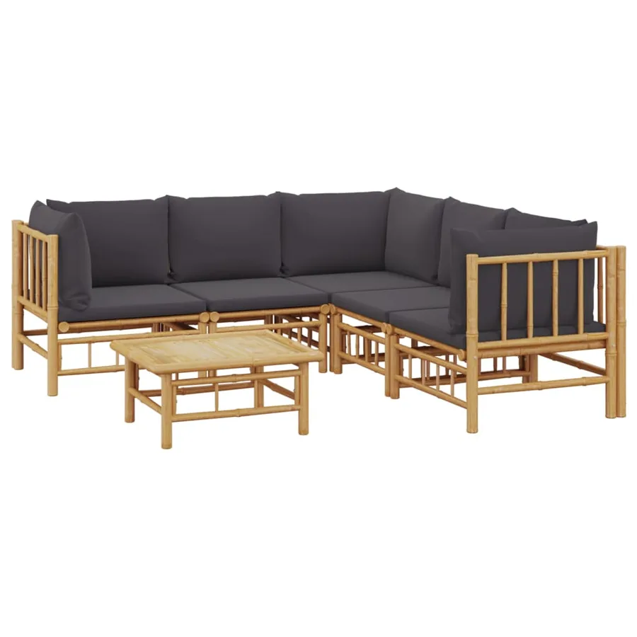 Salon de jardin 6 pcs avec coussins gris foncé bambou - 3