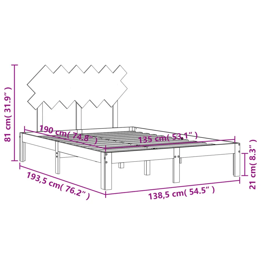 Cadre de lit sans matelas blanc bois de pin massif - 12