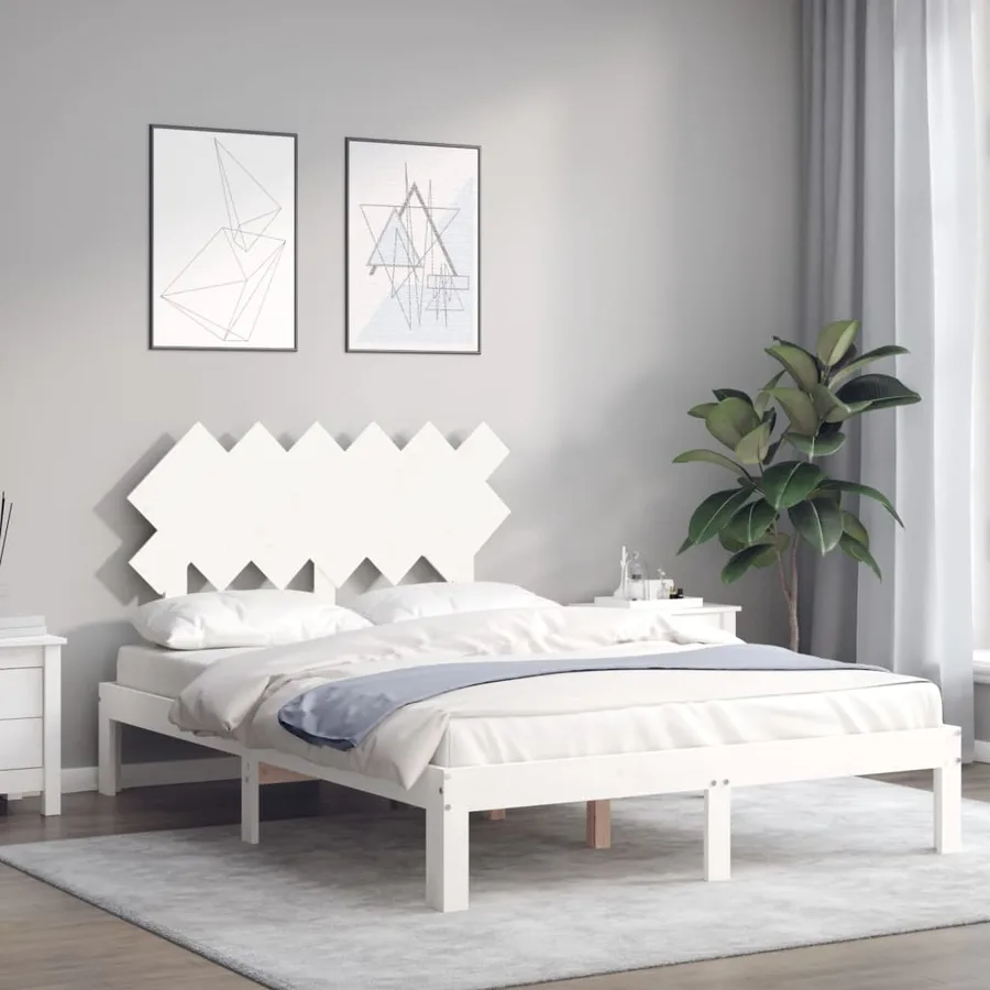 Cadre de lit sans matelas blanc bois de pin massif - 4