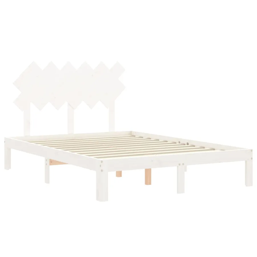 Cadre de lit sans matelas blanc bois de pin massif - 5